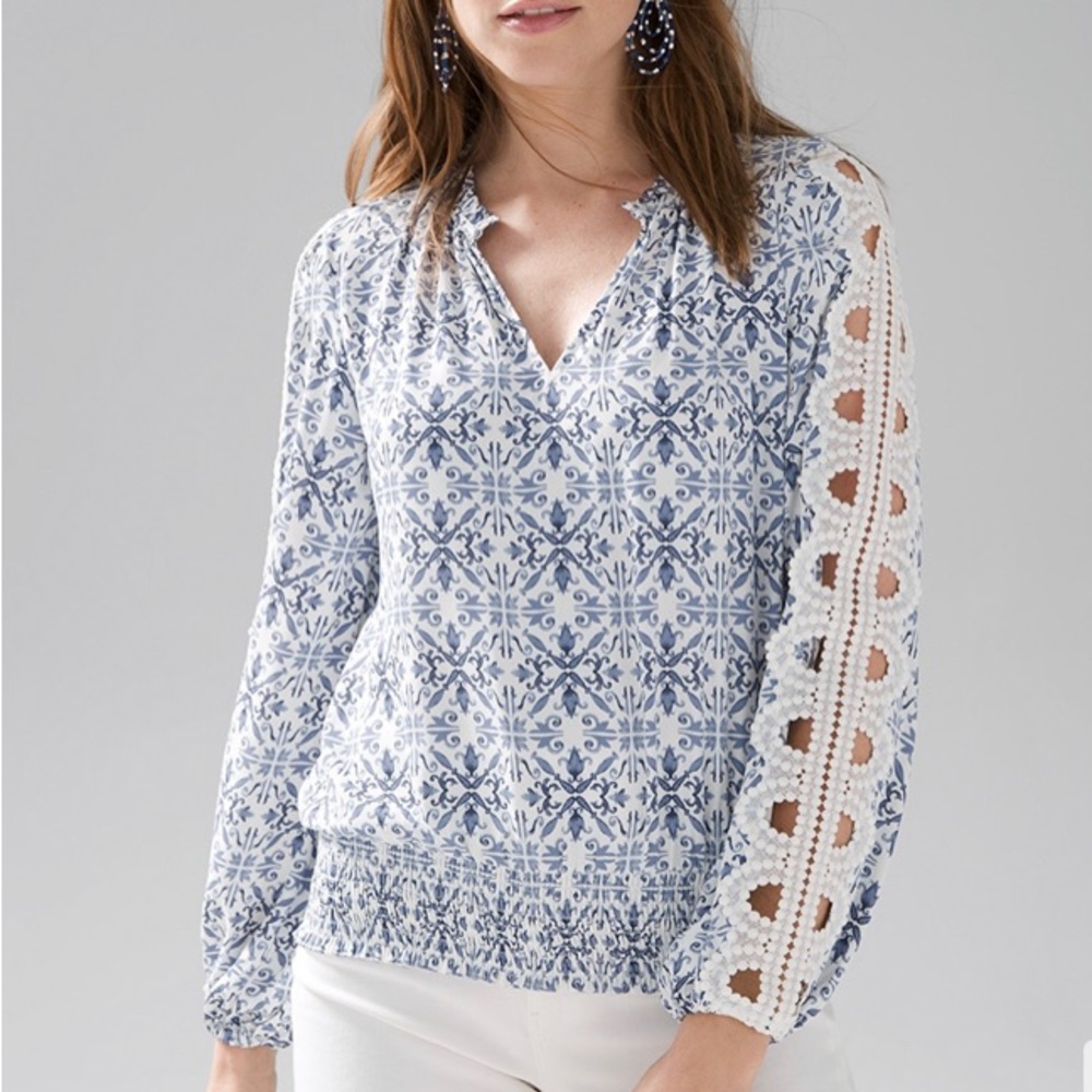 WHBM Embroidered Long Sleeve Blouse, Sz Small